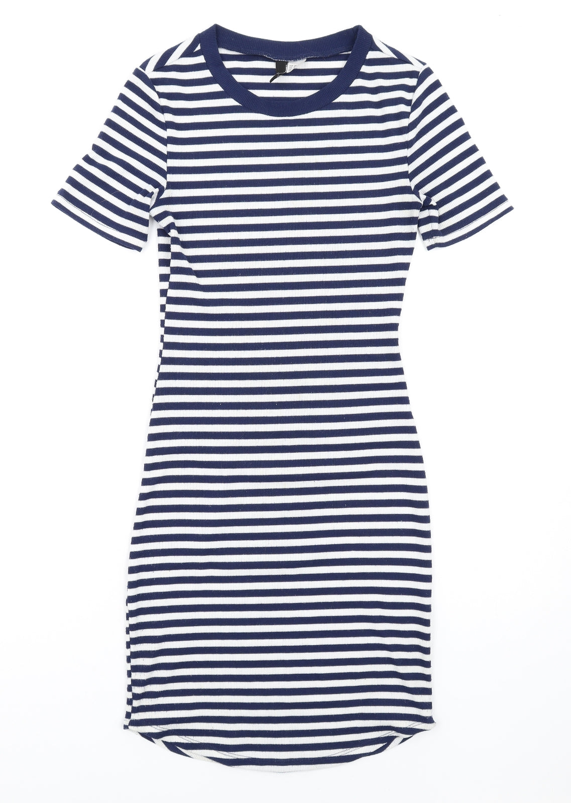 H&M Womens Blue Striped Polyester Bodycon Size 10 Round Neck Pullover