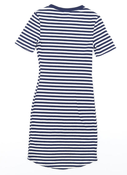 H&M Womens Blue Striped Polyester Bodycon Size 10 Round Neck Pullover