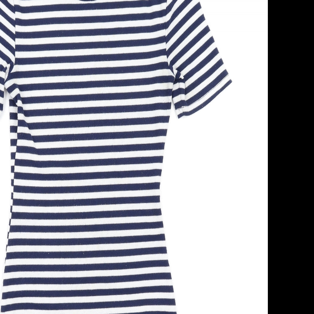 H&M Womens Blue Striped Polyester Bodycon Size 10 Round Neck Pullover