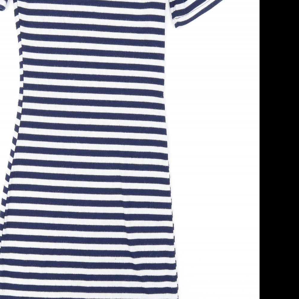H&M Womens Blue Striped Polyester Bodycon Size 10 Round Neck Pullover