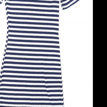H&M Womens Blue Striped Polyester Bodycon Size 10 Round Neck Pullover