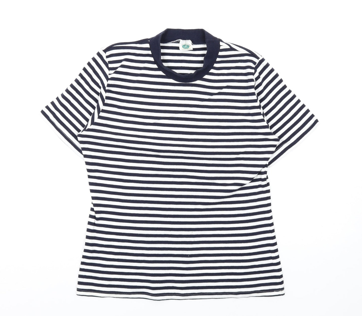Gina Locardo Womens Blue Striped Cotton Basic T-Shirt Size M Mock Neck