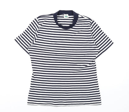 Gina Locardo Womens Blue Striped Cotton Basic T-Shirt Size M Mock Neck