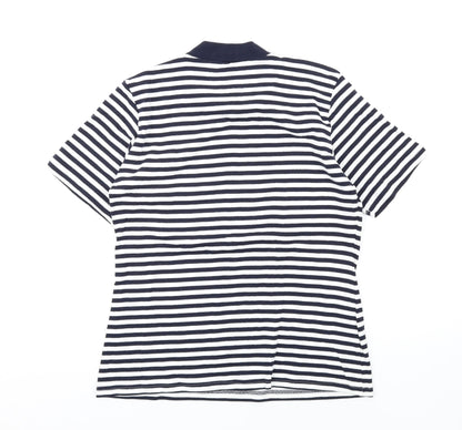 Gina Locardo Womens Blue Striped Cotton Basic T-Shirt Size M Mock Neck