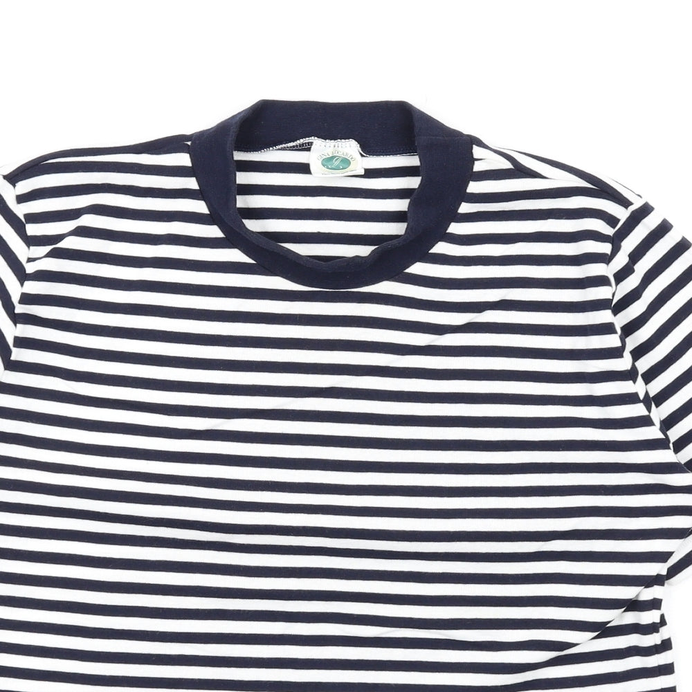 Gina Locardo Womens Blue Striped Cotton Basic T-Shirt Size M Mock Neck