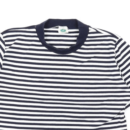 Gina Locardo Womens Blue Striped Cotton Basic T-Shirt Size M Mock Neck