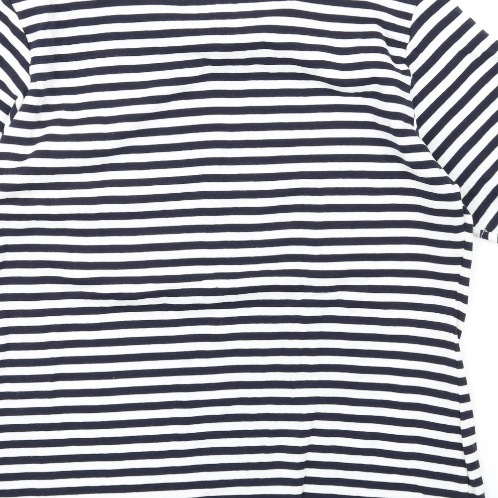 Gina Locardo Womens Blue Striped Cotton Basic T-Shirt Size M Mock Neck