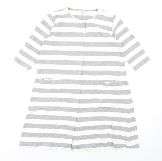 Masai Womens Grey Striped Cotton A-Line Size XS Round Neck Snap