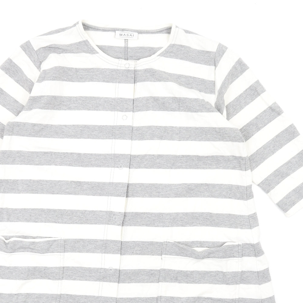 Masai Womens Grey Striped Cotton A-Line Size XS Round Neck Snap