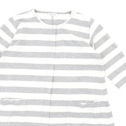 Masai Womens Grey Striped Cotton A-Line Size XS Round Neck Snap