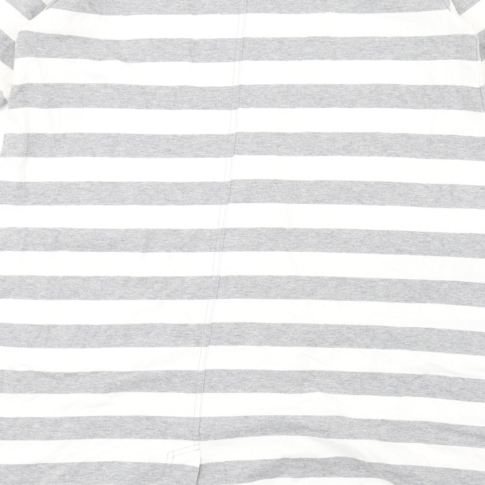 Masai Womens Grey Striped Cotton A-Line Size XS Round Neck Snap