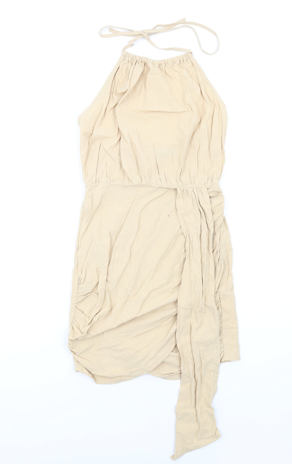 PRETTYLITTLETHING Womens Beige Cotton Mini Size 6 Halter Zip