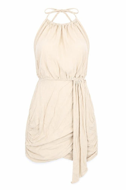 PRETTYLITTLETHING Womens Beige Cotton Mini Size 6 Halter Zip
