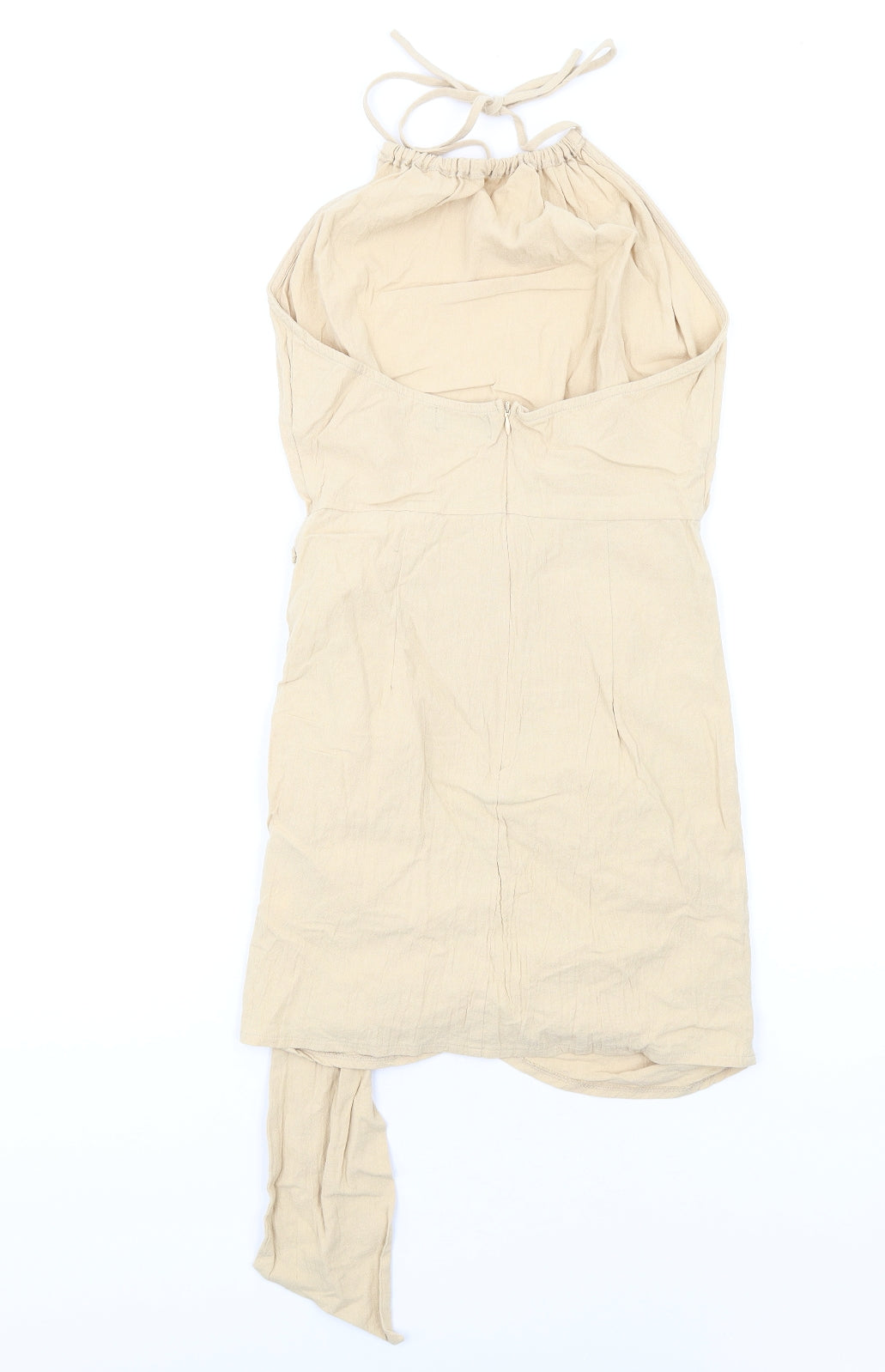 PRETTYLITTLETHING Womens Beige Cotton Mini Size 6 Halter Zip