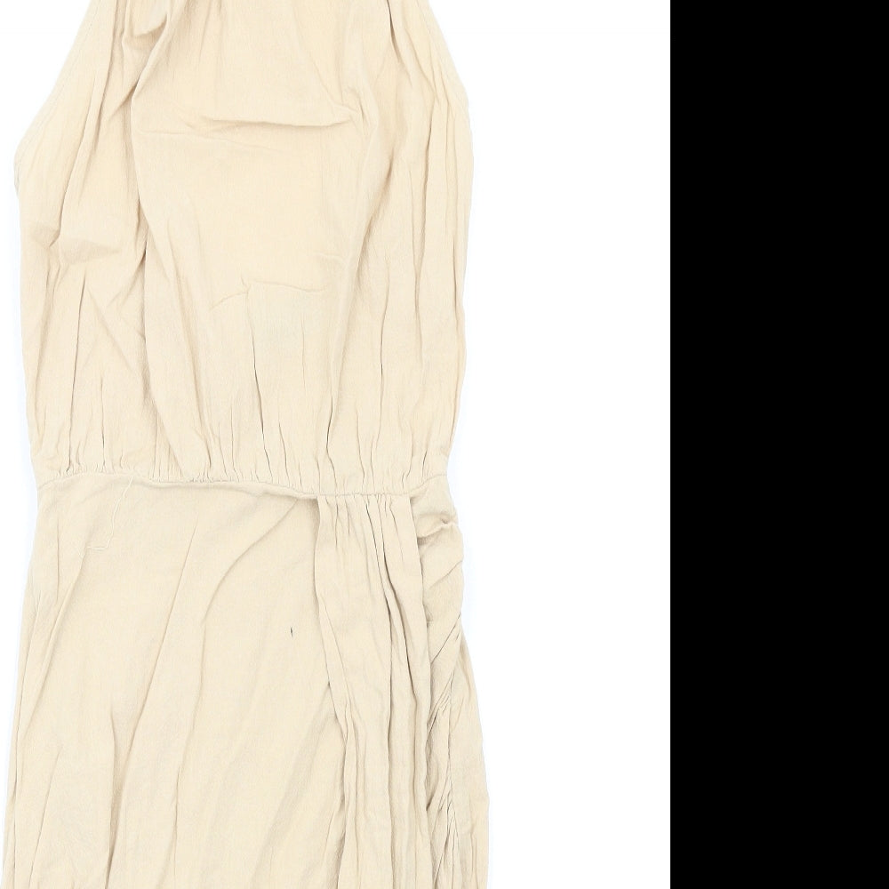 PRETTYLITTLETHING Womens Beige Cotton Mini Size 6 Halter Zip