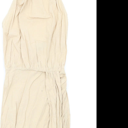 PRETTYLITTLETHING Womens Beige Cotton Mini Size 6 Halter Zip