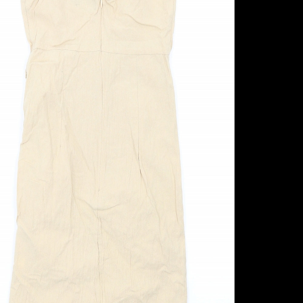 PRETTYLITTLETHING Womens Beige Cotton Mini Size 6 Halter Zip