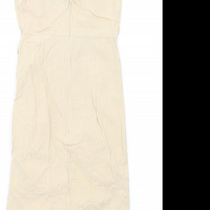 PRETTYLITTLETHING Womens Beige Cotton Mini Size 6 Halter Zip
