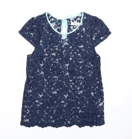 Abide Womens Blue Cotton Basic Blouse Size M Round Neck