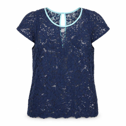 Abide Womens Blue Cotton Basic Blouse Size M Round Neck