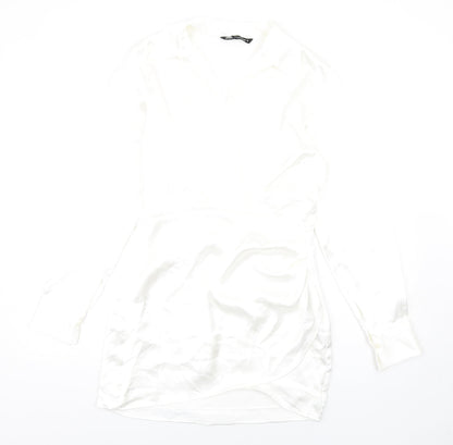 Zara Womens White Polyester Shirt Dress Size S Collared Zip