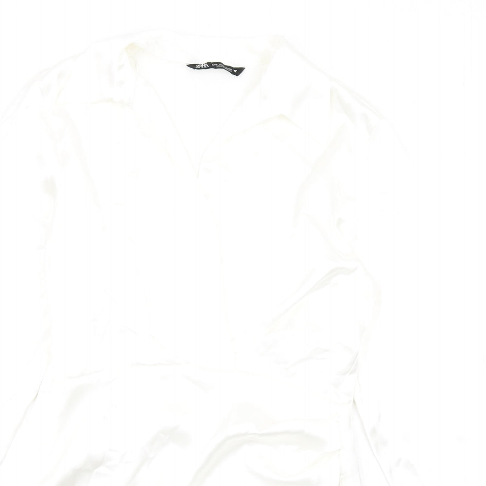 Zara Womens White Polyester Shirt Dress Size S Collared Zip