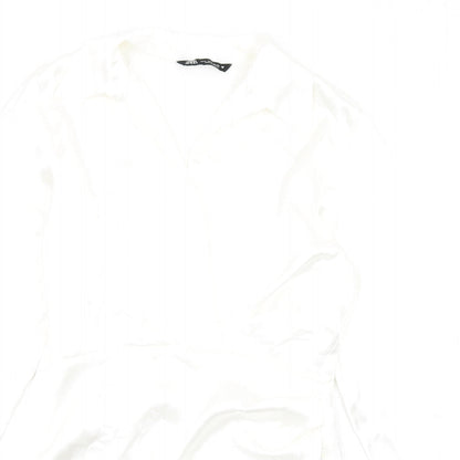 Zara Womens White Polyester Shirt Dress Size S Collared Zip
