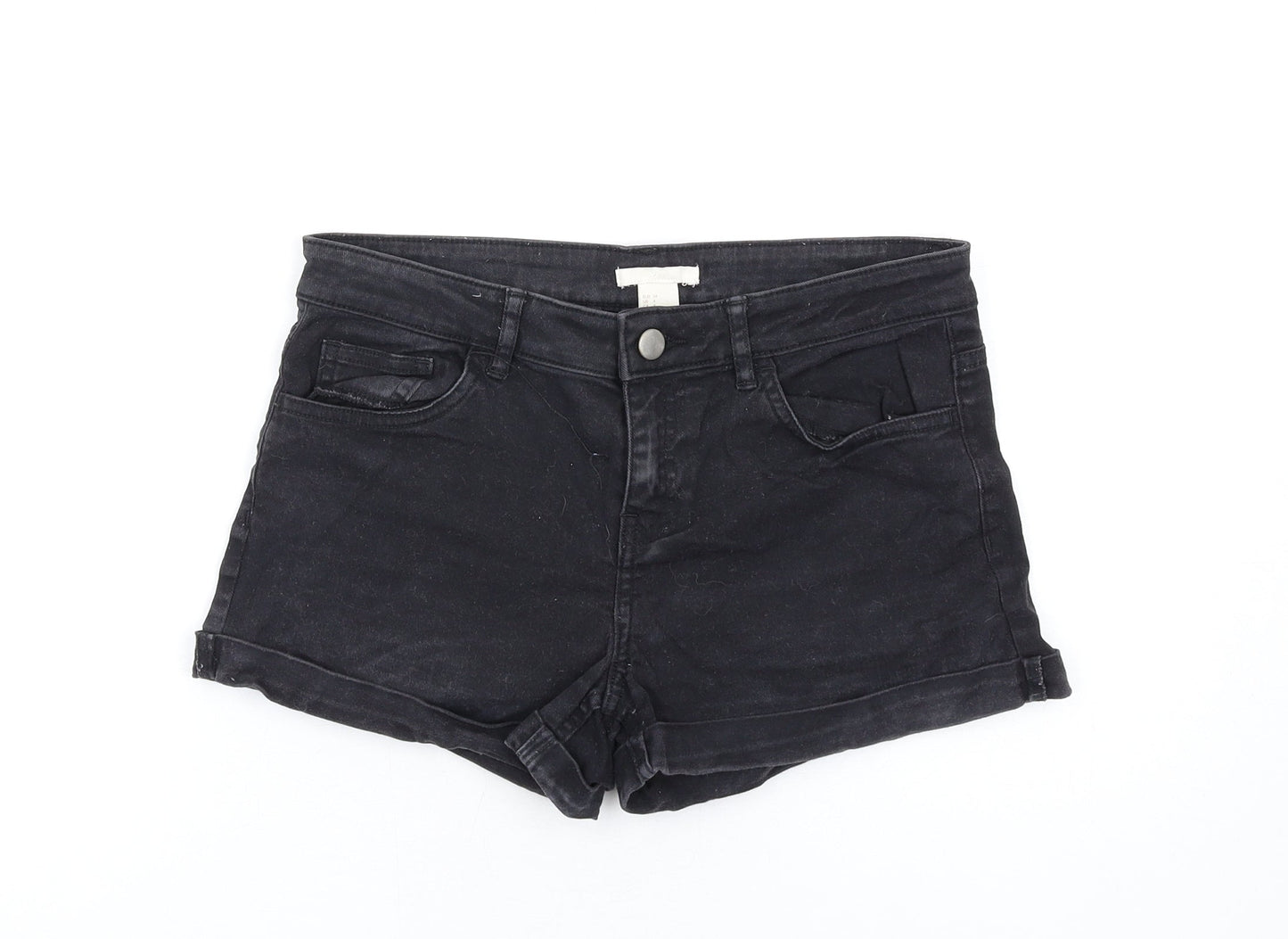 H&M Womens Black Cotton Boyfriend Shorts Size 6 Regular Zip
