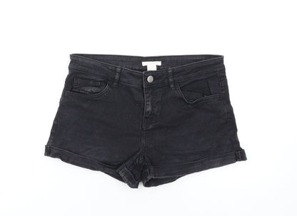 H&M Womens Black Cotton Boyfriend Shorts Size 6 Regular Zip