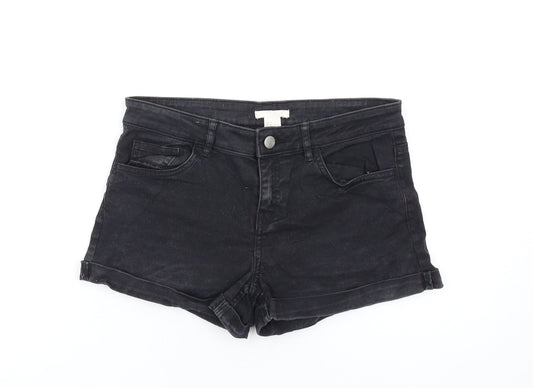 H&M Womens Black Cotton Boyfriend Shorts Size 6 Regular Zip