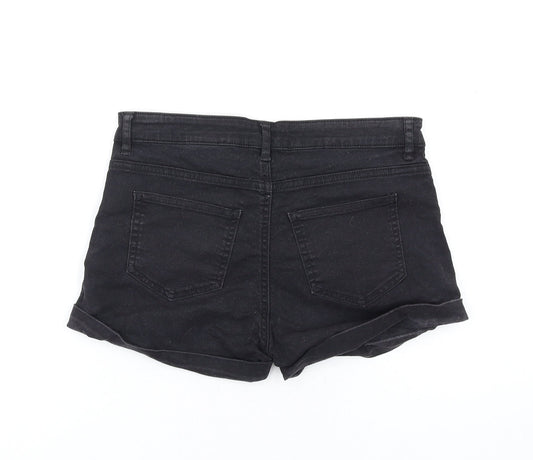 H&M Womens Black Cotton Boyfriend Shorts Size 6 Regular Zip