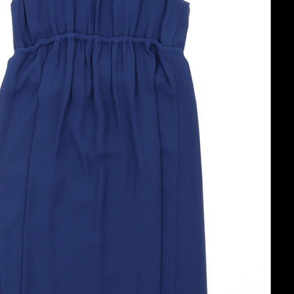 Max Studio Womens Blue Polyester A-Line Size M V-Neck Pullover - Frill Detail