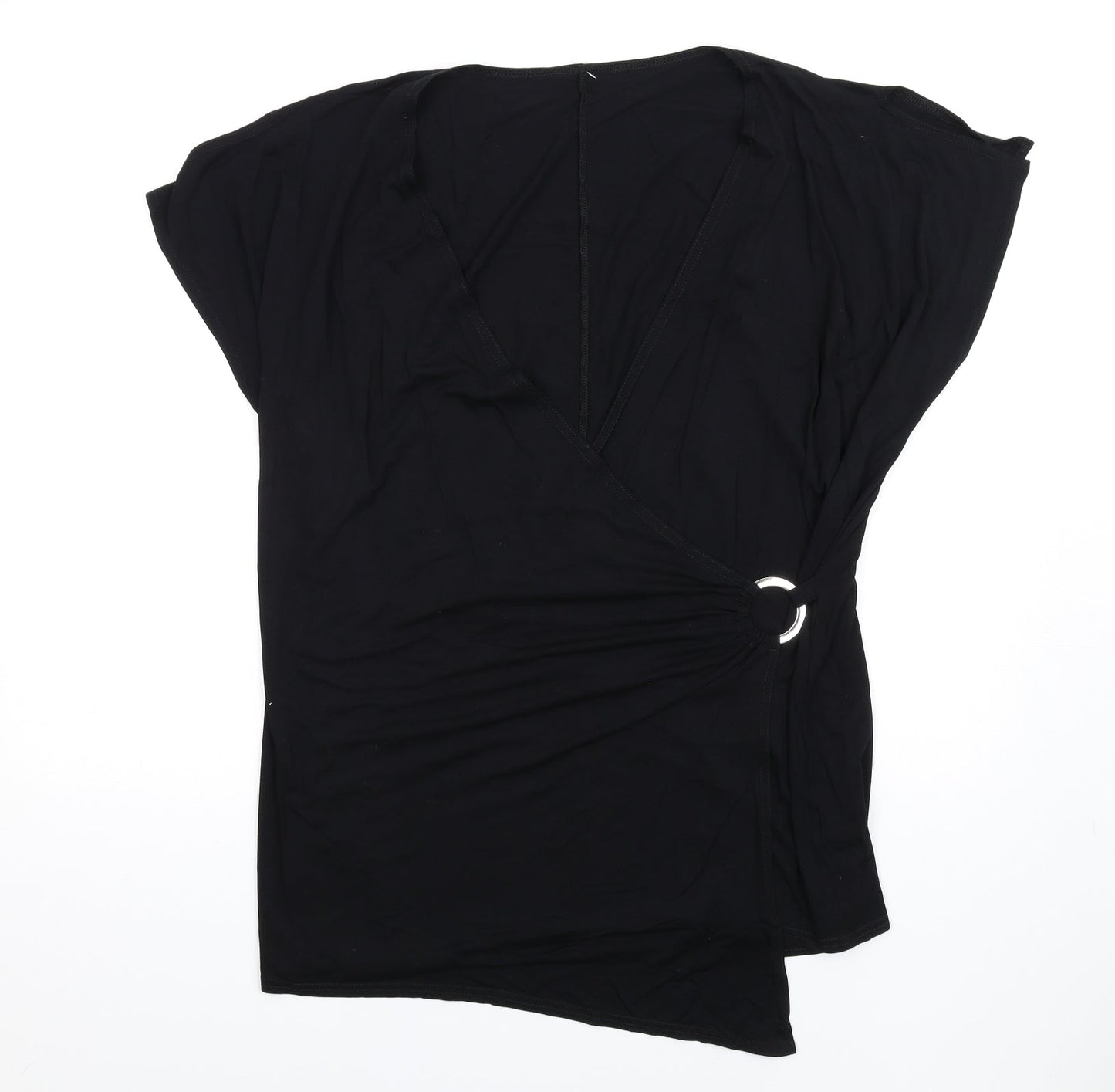 Amelie Gray Womens Black Viscose Basic T-Shirt Size XL V-Neck