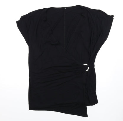 Amelie Gray Womens Black Viscose Basic T-Shirt Size XL V-Neck