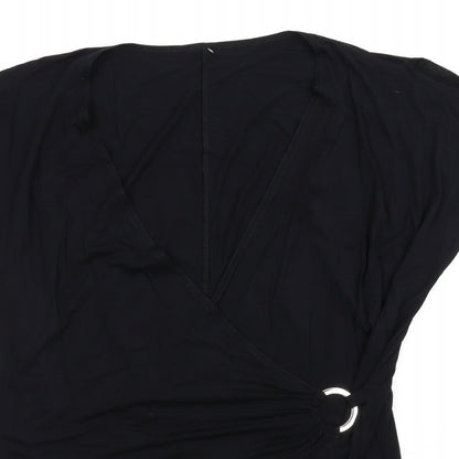 Amelie Gray Womens Black Viscose Basic T-Shirt Size XL V-Neck