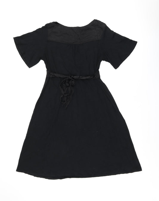 NEXT Womens Black Viscose A-Line Size 10 V-Neck Tie