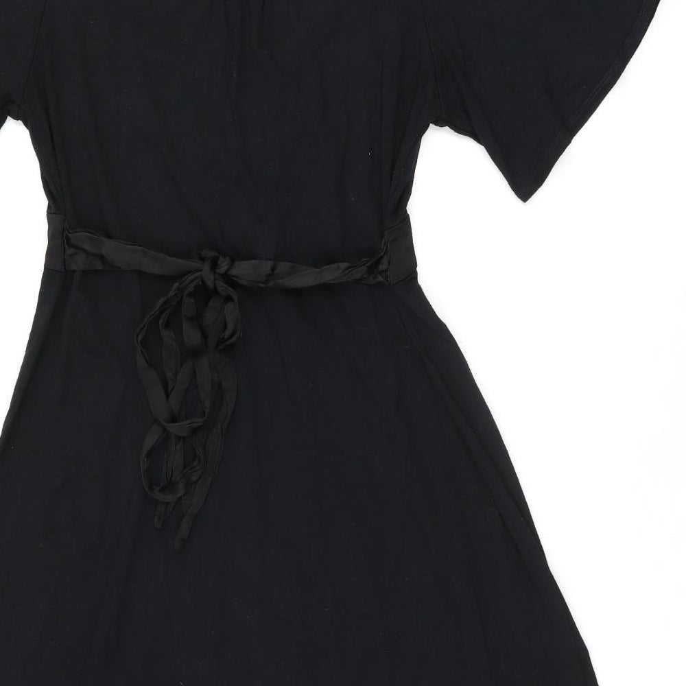 NEXT Womens Black Viscose A-Line Size 10 V-Neck Tie