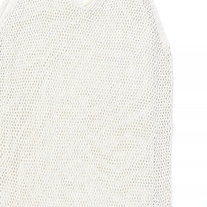 Marks and Spencer Womens Beige Cotton Shift Size M V-Neck Pullover - Split Hem