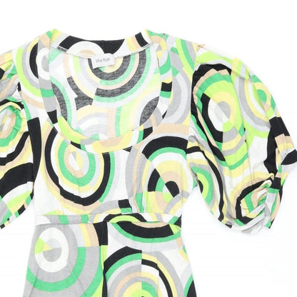 Elise Ryan Womens Multicoloured Geometric Polyester Basic Blouse Size S Scoop Neck