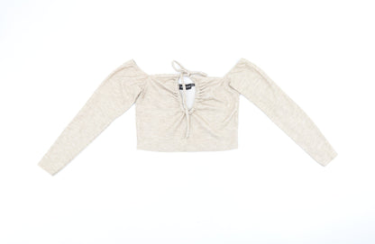 Womens UK Size 12 PRETTYLITTLETHING Beige Cropped Tank