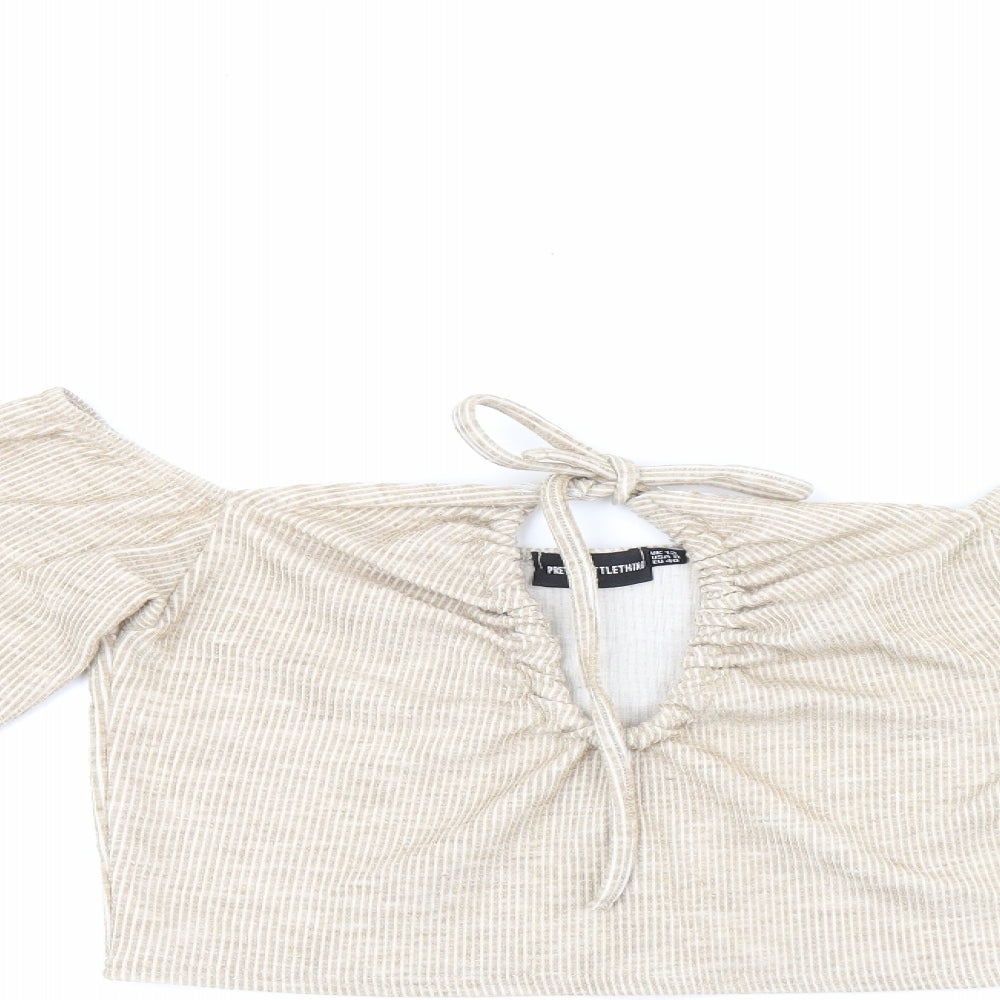 Womens UK Size 12 PRETTYLITTLETHING Beige Cropped Tank