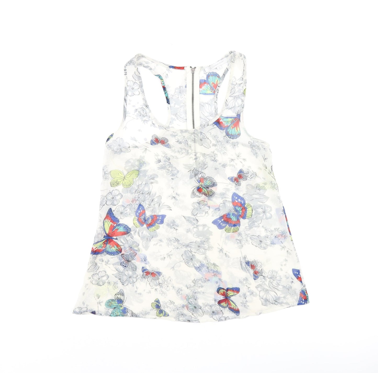 Glamorous Womens Grey Floral Polyester Basic Tank Size 8 Scoop Neck - Butterfly Print