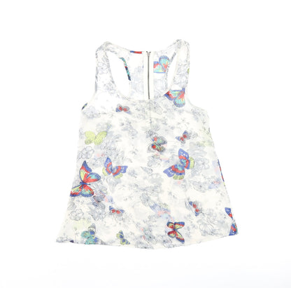 Glamorous Womens Grey Floral Polyester Basic Tank Size 8 Scoop Neck - Butterfly Print