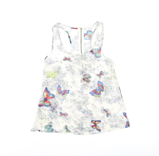 Glamorous Womens Grey Floral Polyester Basic Tank Size 8 Scoop Neck - Butterfly Print