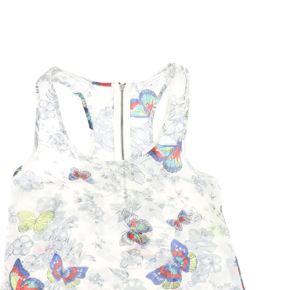 Glamorous Womens Grey Floral Polyester Basic Tank Size 8 Scoop Neck - Butterfly Print