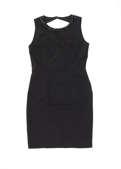 H&M Womens Black Cotton Bodycon Size 14 Round Neck Zip - Studded