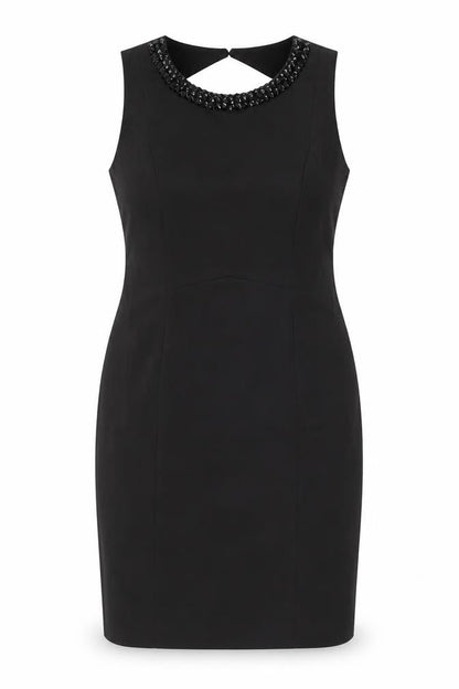 H&M Womens Black Cotton Bodycon Size 14 Round Neck Zip - Studded