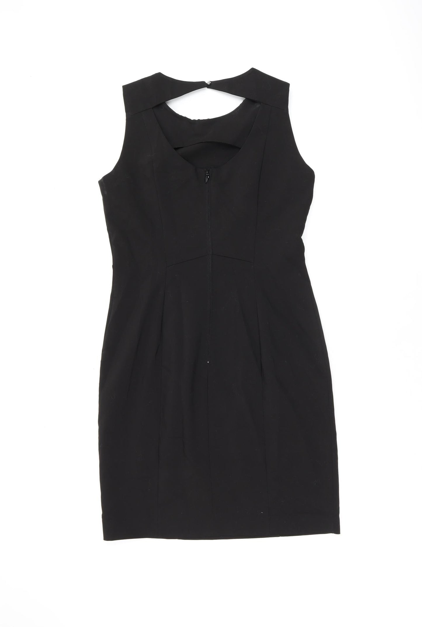 H&M Womens Black Cotton Bodycon Size 14 Round Neck Zip - Studded