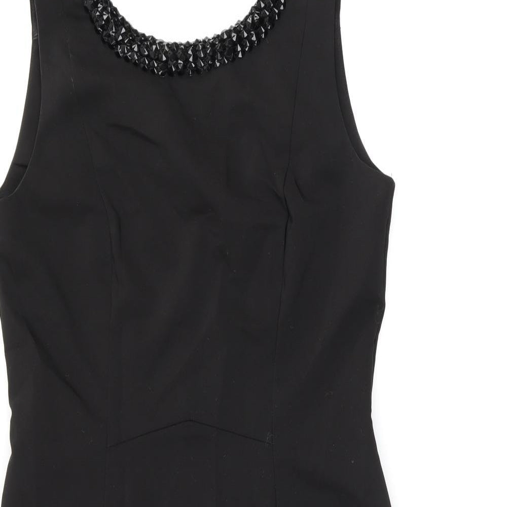 H&M Womens Black Cotton Bodycon Size 14 Round Neck Zip - Studded