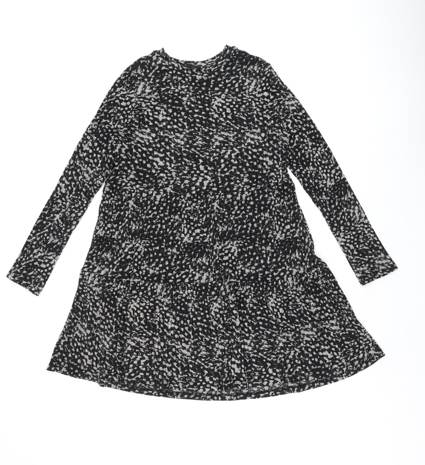River Island Womens Black Geometric Polyester A-Line Size 12 Round Neck Pullover